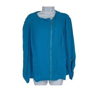 Chico’s Blue Squared Textured Moto Lightweight Zip Up Blouse Women's Size 2 US L